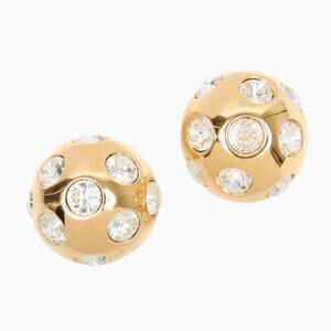JACQUEMUS | Les Boucles Salon Rhinestone Studded Ball Earrings in Gold & Crystal